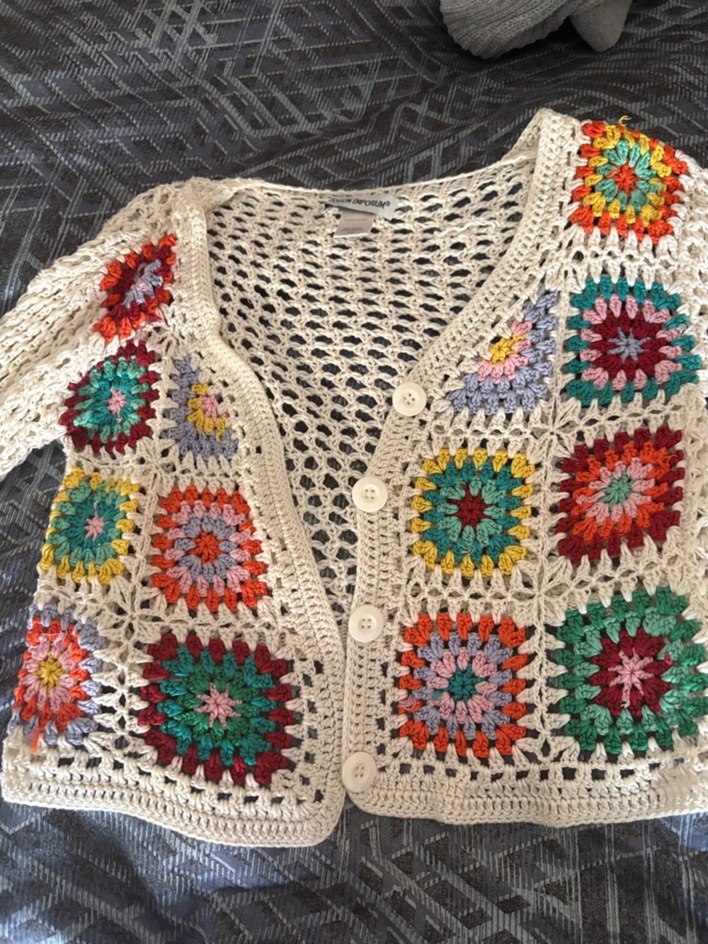 Boho Crochet Cardigan with Multicolor Squares